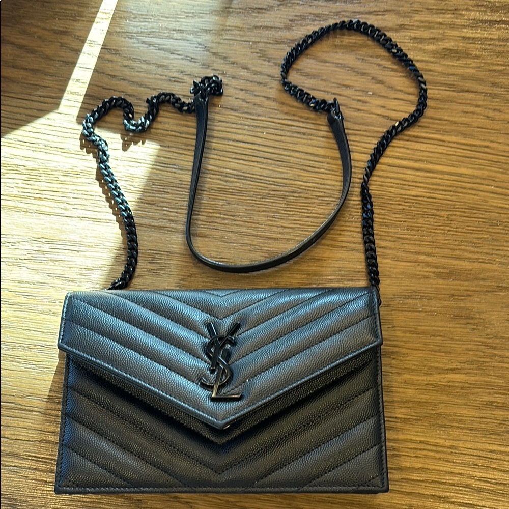 Authentic CASSANDRE ENVELOPE CHAIN X body purse-GRAIN DE POUDRE -black Receipt - Picture 9 of 9